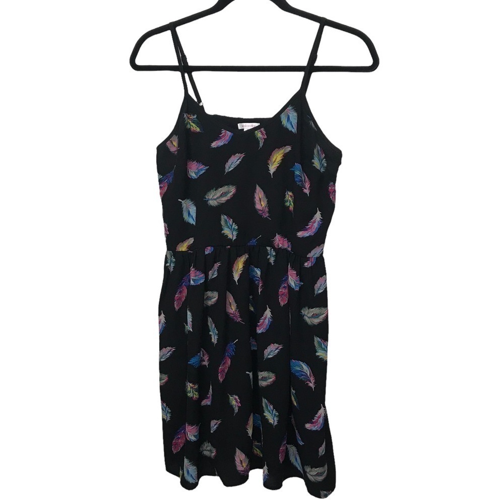 Xhilaration Black Feather Print Mini Dress Juniors Medium